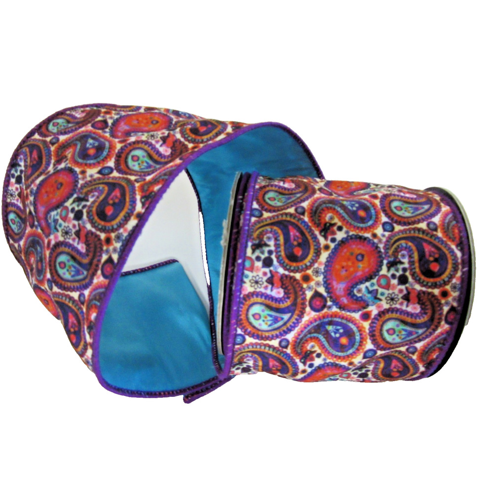 Multicolor Paisley Wire Edge Ribbon d stevens 4" x 10 yds